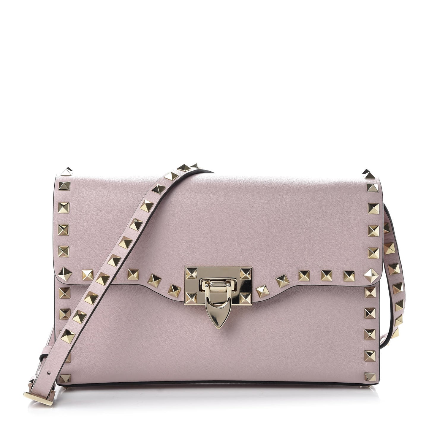 Vitello Medium Rockstud Flip Lock Crossbody Bag Poudre