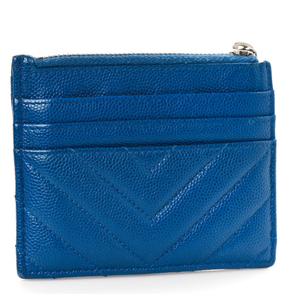 Chanel Caviar Chevron Quilted CC Zip Card Holder Blue 3 of 10