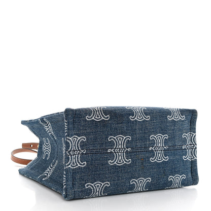 Celine Denim Calfskin Triomphe Print Cabas Blue Tan 4 of 10