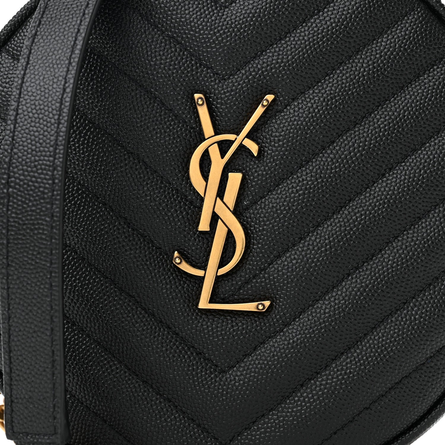 Saint Laurent Grain De Poudre Matelasse Chevron Quilted Round Vinyle Camera Bag Black 6 of 8