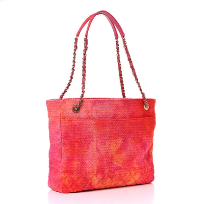 Chanel Tweed Quilted CC Shopping Tote Pink Orange 3 of 10