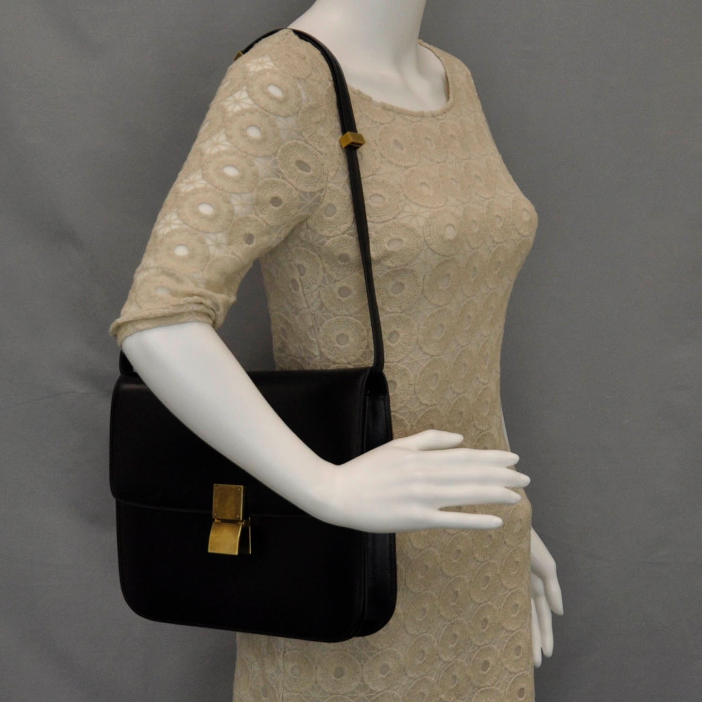 Leather Large Classic Box Flap Bag Black