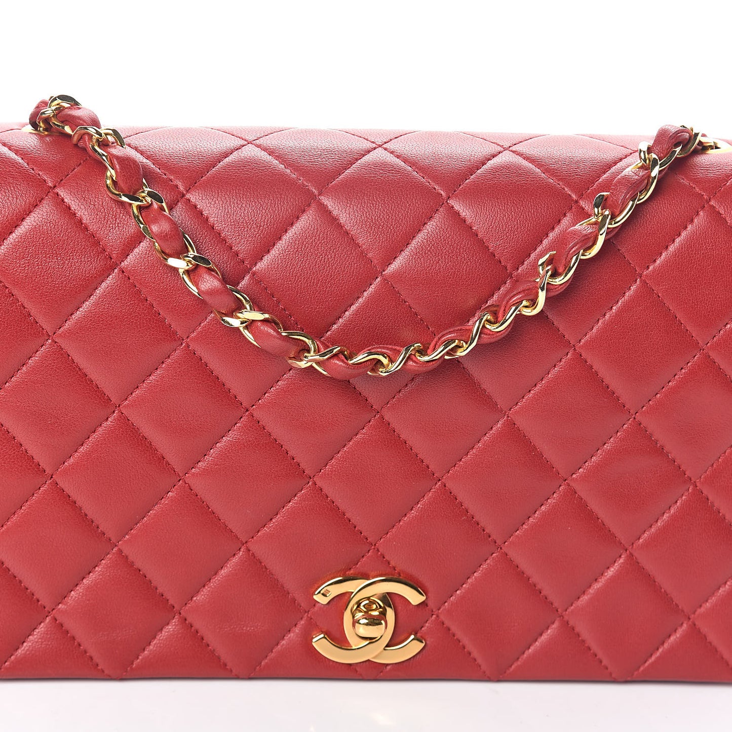 Lambskin Quilted Small Single Flap Red