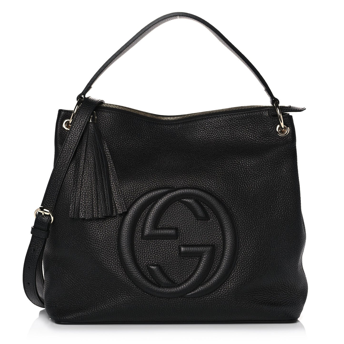 Pebbled Calfskin Large Soho Hobo Black