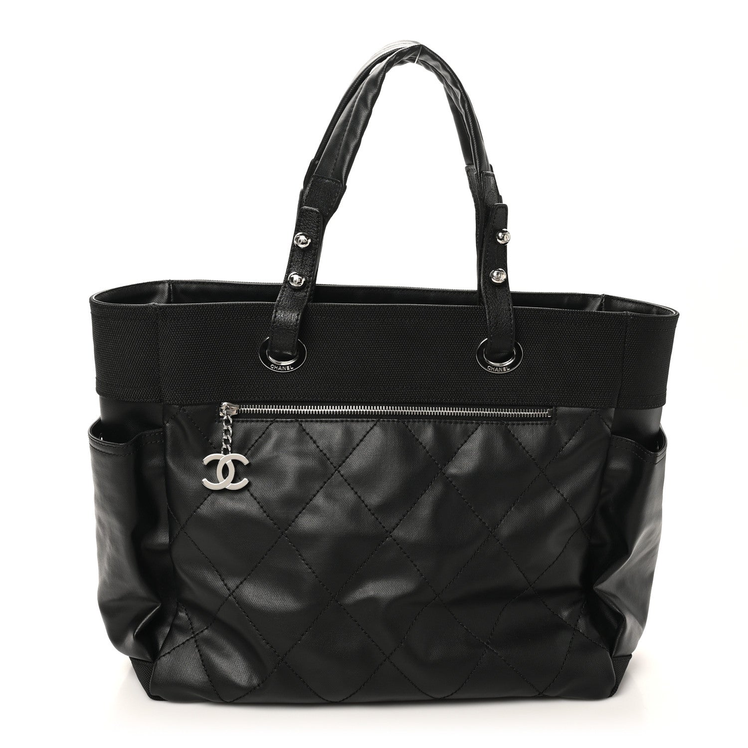 Chanel Coated Canvas Quilted Large Paris Biarritz Tote Black 1 of 11