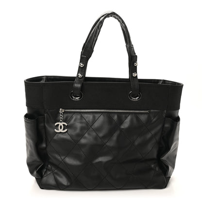 Chanel Coated Canvas Quilted Large Paris Biarritz Tote Black 1 of 11