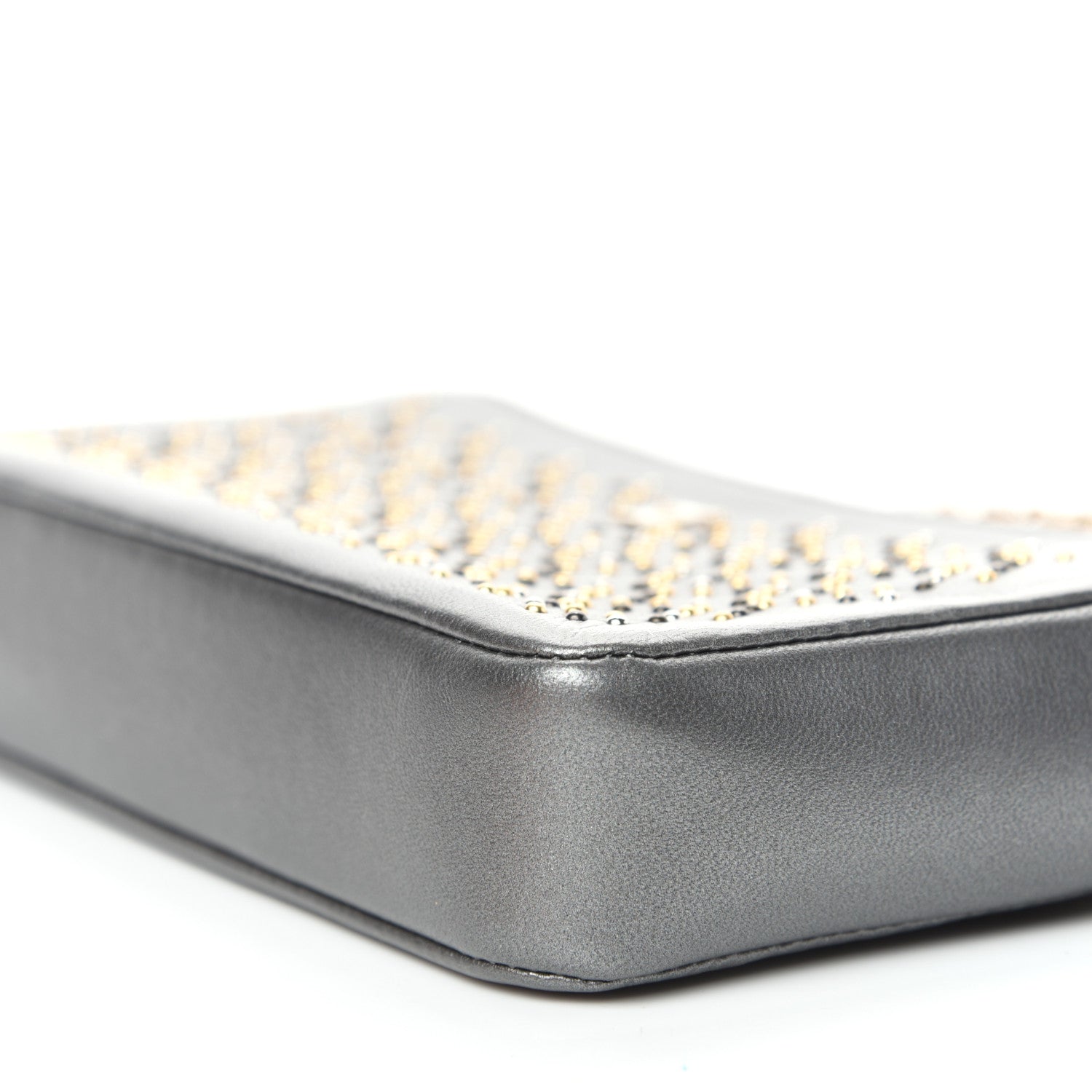 Chanel Lambskin Metallic Studded Clutch With Chain Grey 7 of 9