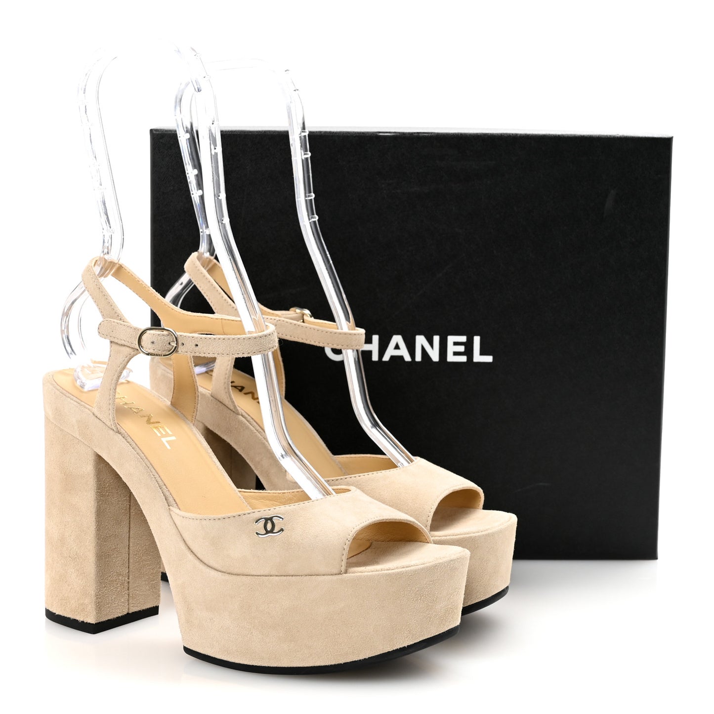 Suede CC Platform Sandals 38.5 Light Beige