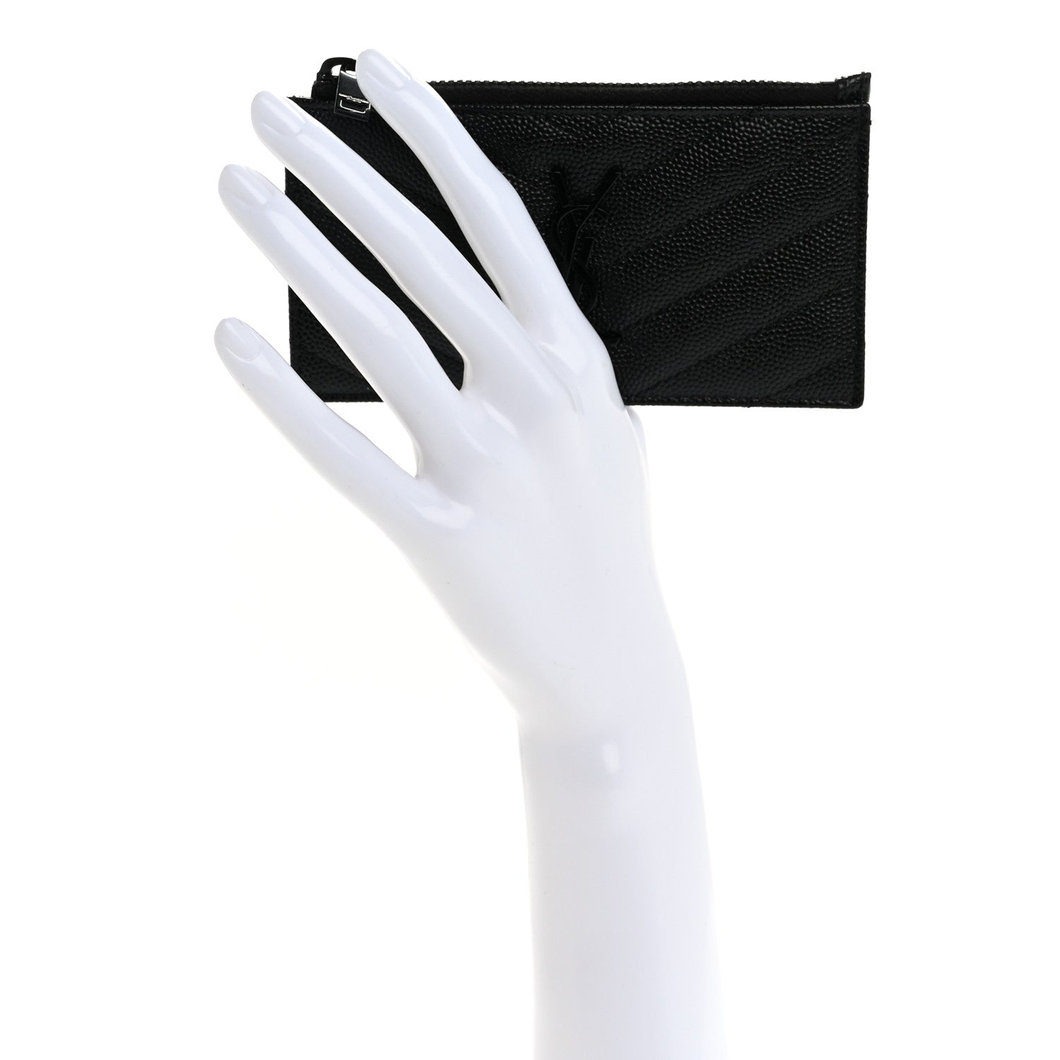 Saint Laurent Grain De Poudre Matelasse Chevron Monochrome Fragments Zippered Card Case Black 2 of 7