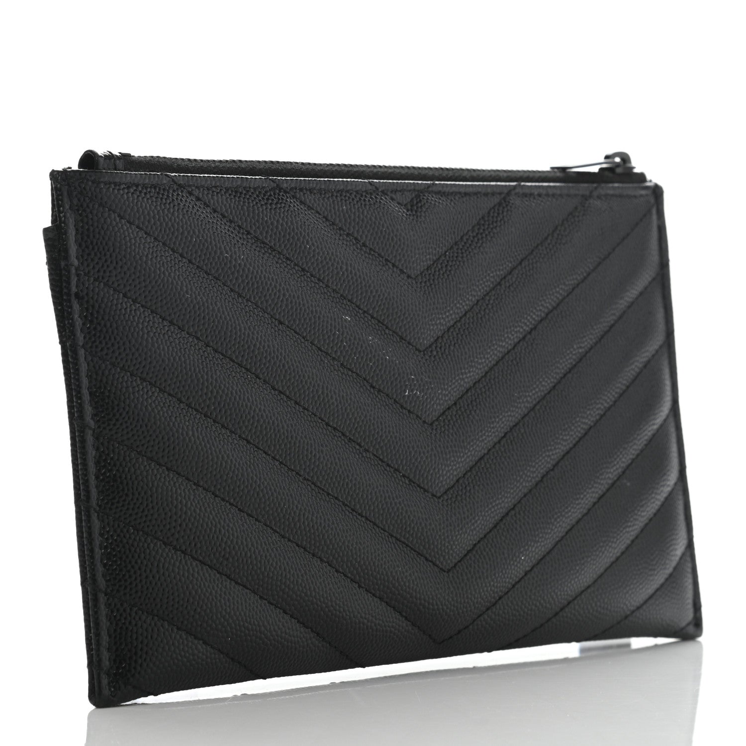Saint Laurent Grain De Poudre Chevron Monogram Bill Pouch Black 3 of 11