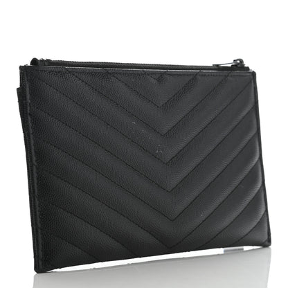 Saint Laurent Grain De Poudre Chevron Monogram Bill Pouch Black 3 of 11
