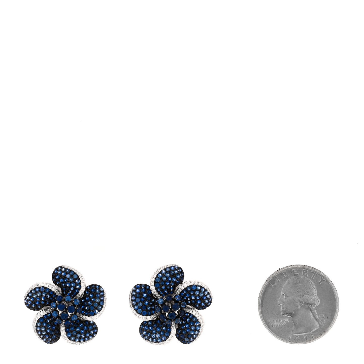 18K White Gold Diamond Blue Sapphire Flower Earrings