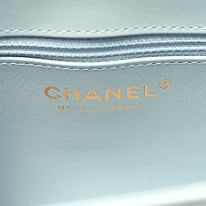 Chanel Shiny Aged Calfskin Quilted Nano Kelly Shopper Light Blue 6 of 11
