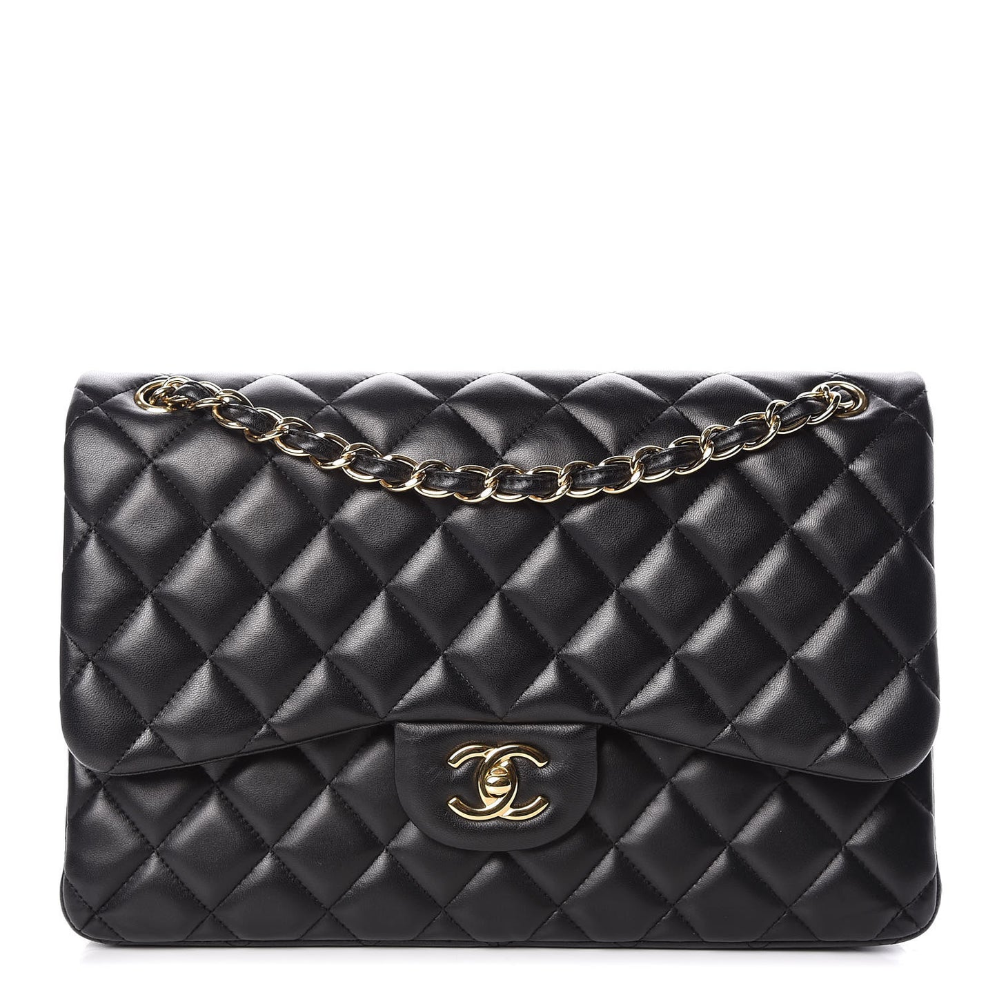 Lambskin Quilted Jumbo Double Flap Black