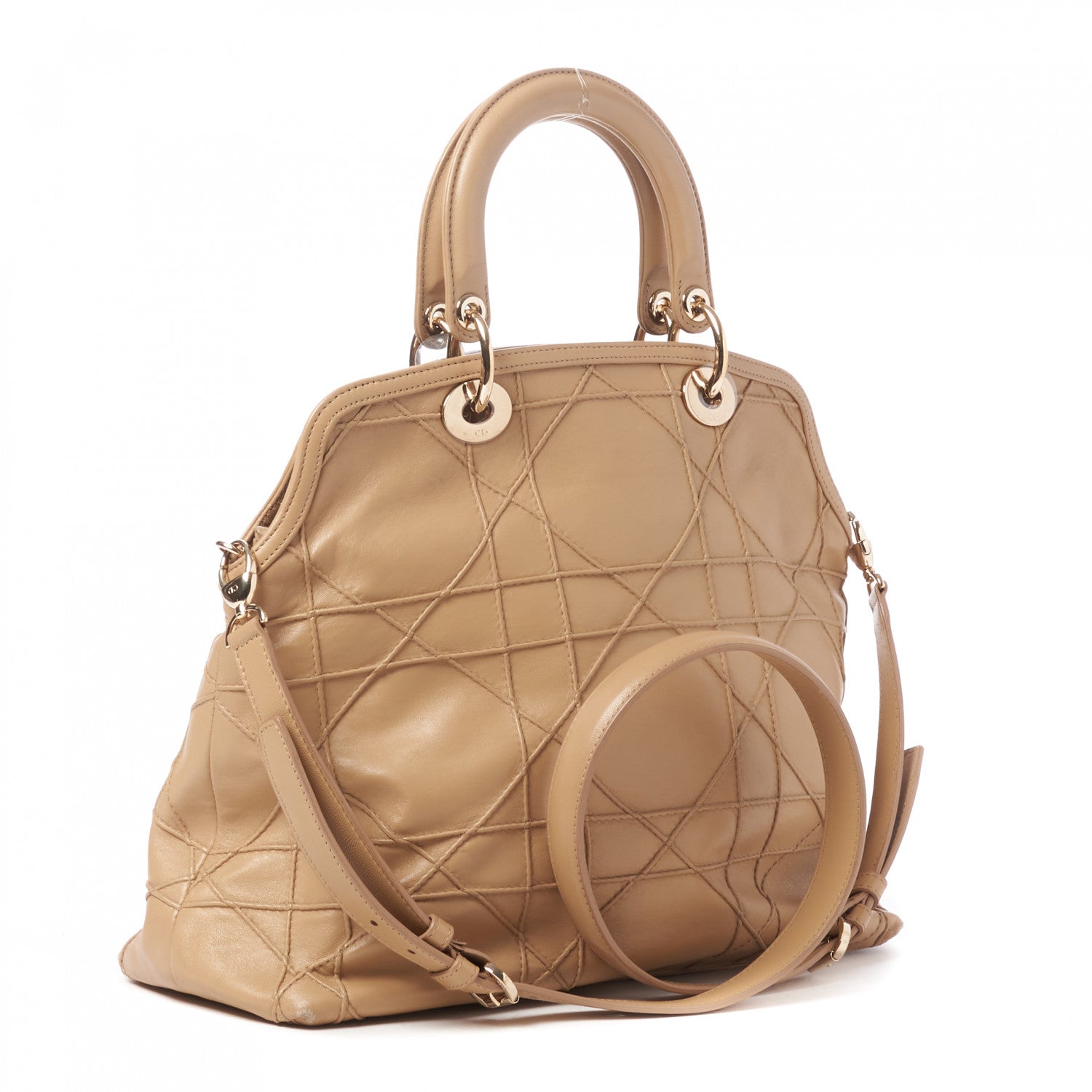Christian Dior Lambskin Cannage Granville Polochon Beige 2 of 8