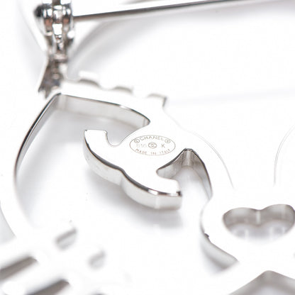 Chanel Strass Crystal Emoji Choupette Cat Brooch Silver 4 of 5