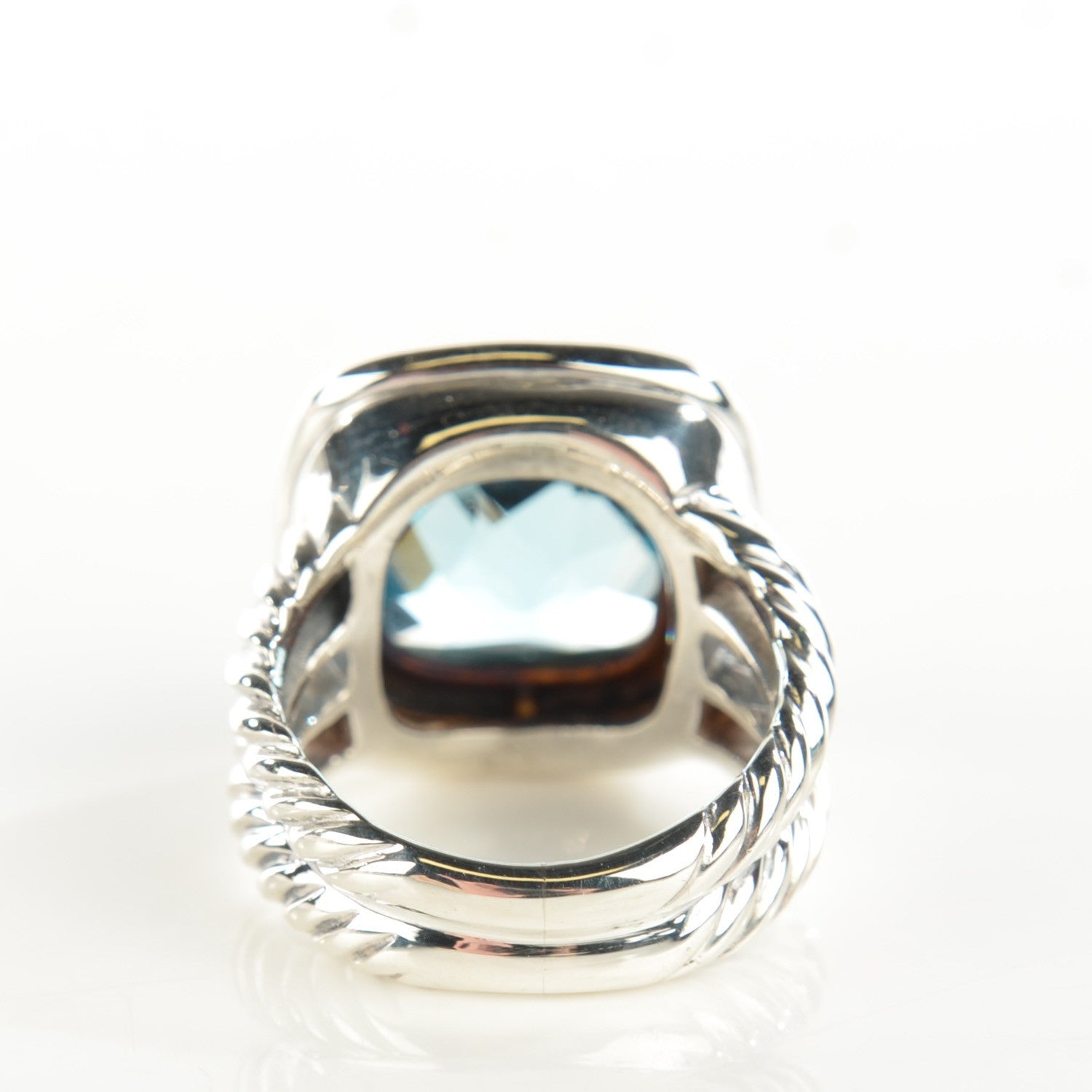 David Yurman Sterling Silver Diamond Blue Topaz 11mm Albion Ring 48 4.5 3 of 5