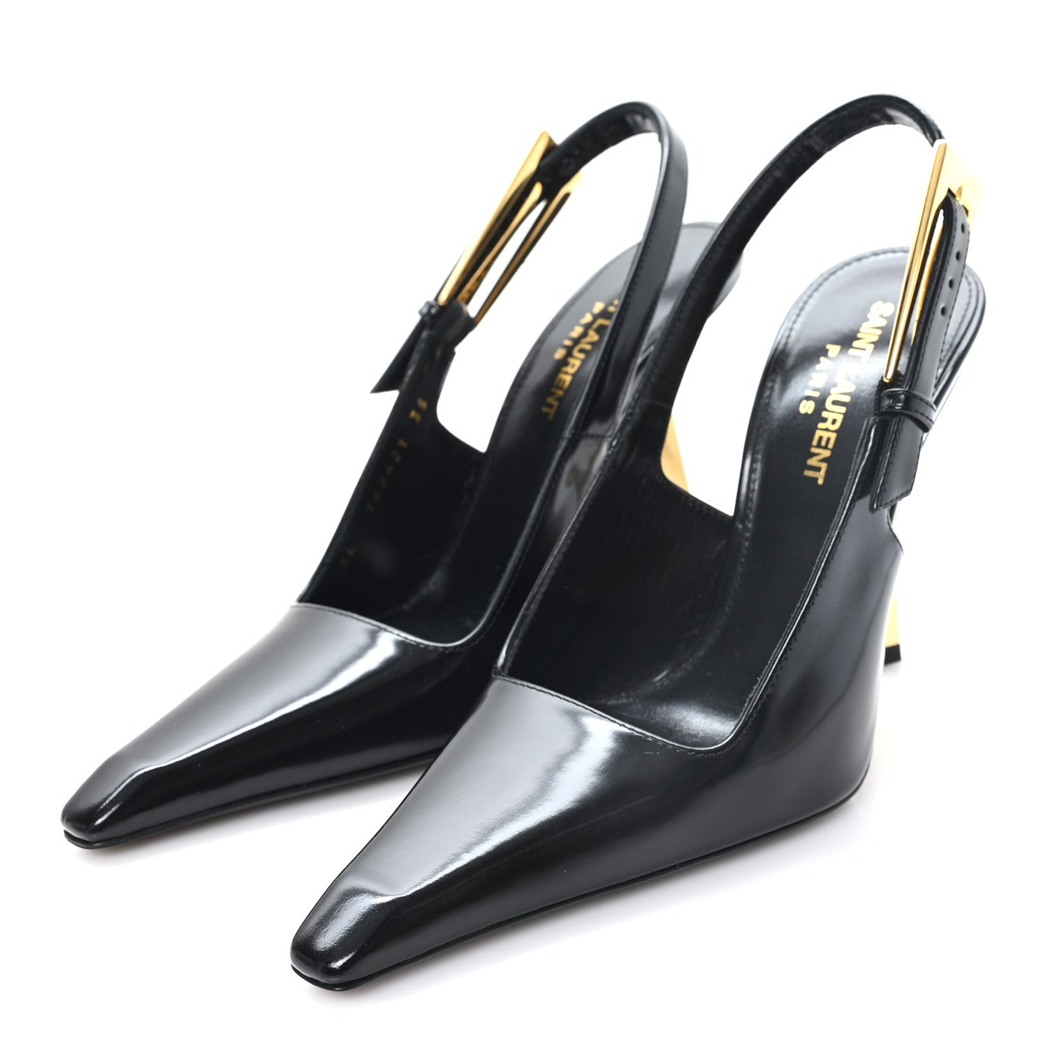 Saint Laurent Glazed Calfskin Lee Slingback Pumps Black 35 Black 4 of 10
