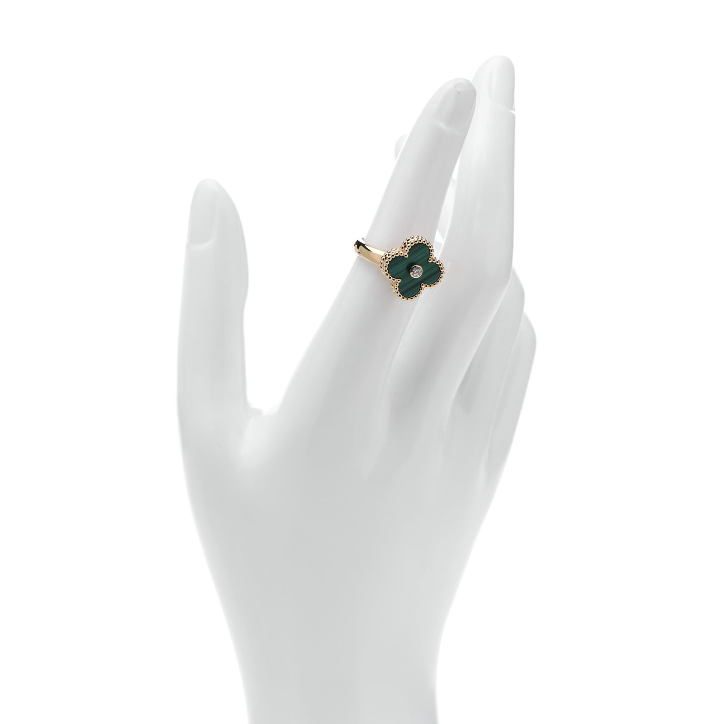 18K Yellow Gold Diamond Malachite Vintage Alhambra Ring 52 6