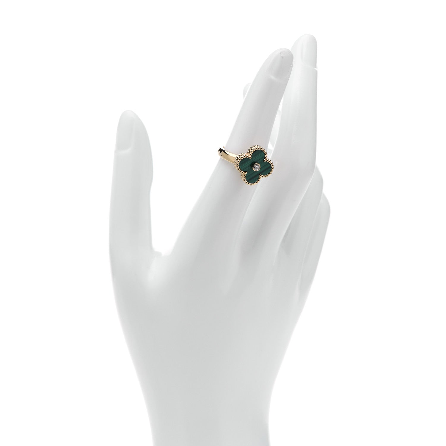 Van Cleef & Arpels 18K Yellow Gold Diamond Malachite Vintage Alhambra Ring 52 6 2 of 7