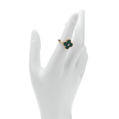 Van Cleef & Arpels 18K Yellow Gold Diamond Malachite Vintage Alhambra Ring 52 6 2 of 7