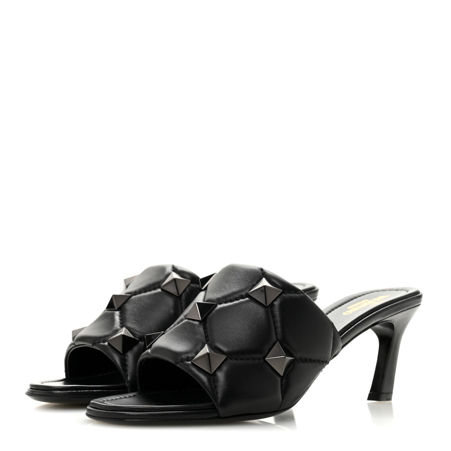 Valentino Garavani Nappa Quilted Monochrome Roman Stud 65mm Slide Sandals 39.5 Black 4 of 10