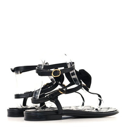 Chanel Lambskin Grosgrain Camellia Thong Sandals 37 Black 5 of 9