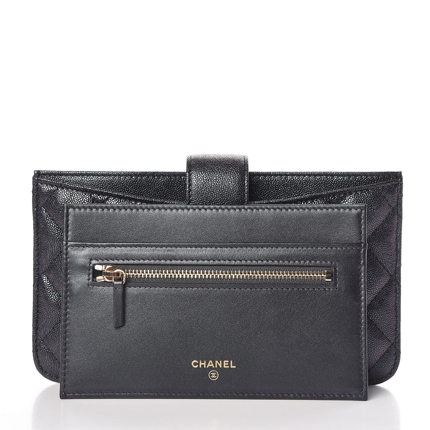 Iridescent Caviar Quilted Classic Strap Pouch Black