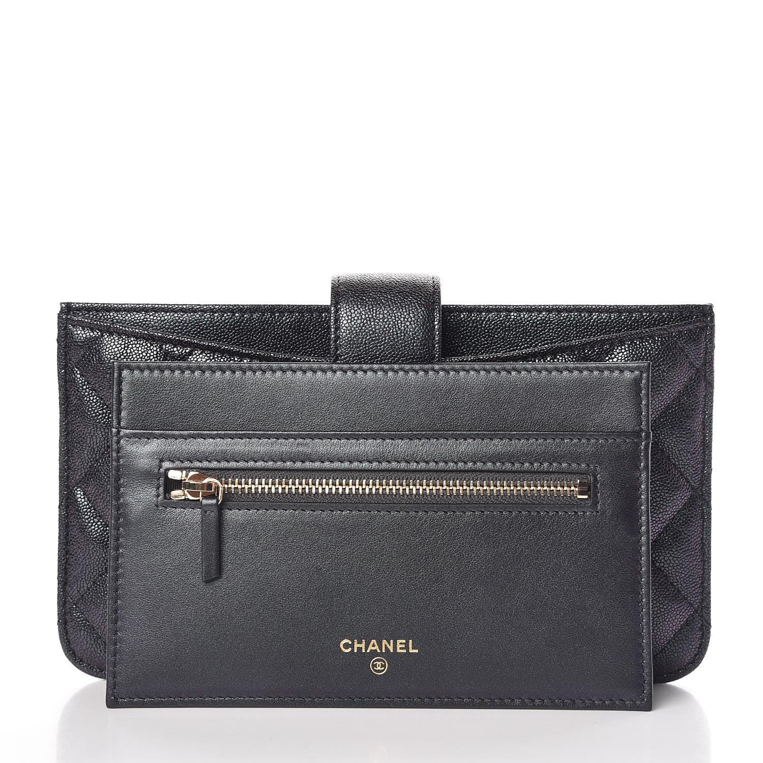 Chanel Iridescent Caviar Quilted Classic Strap Pouch Black 9 of 10