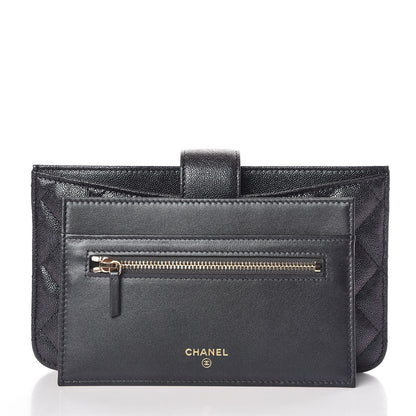 Chanel Iridescent Caviar Quilted Classic Strap Pouch Black 9 of 10