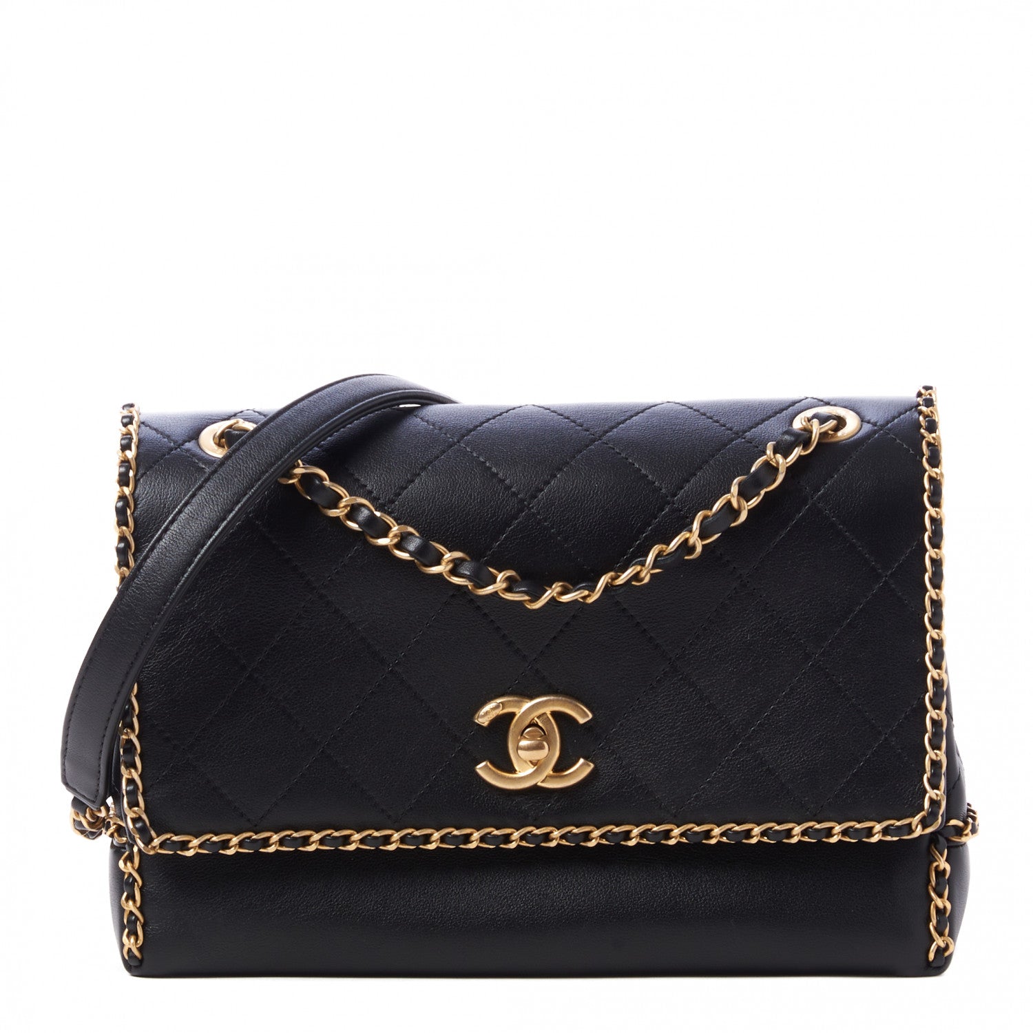 Chanel Calfskin Stitched Chain Flap Black 1 of 11