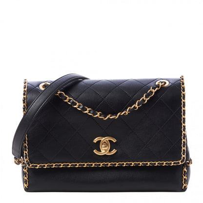Chanel Calfskin Stitched Chain Flap Black 1 of 11