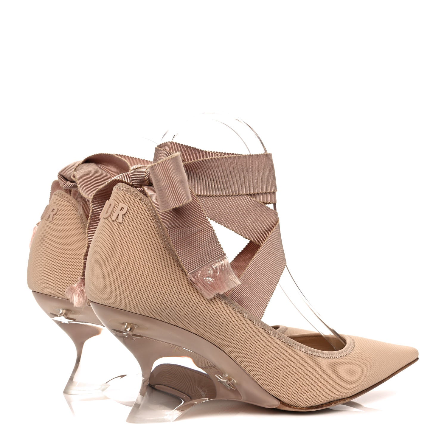 Christian Dior Grosgrain Neoprene Lucite Etoile Pumps 37.5 Nude 4 of 10