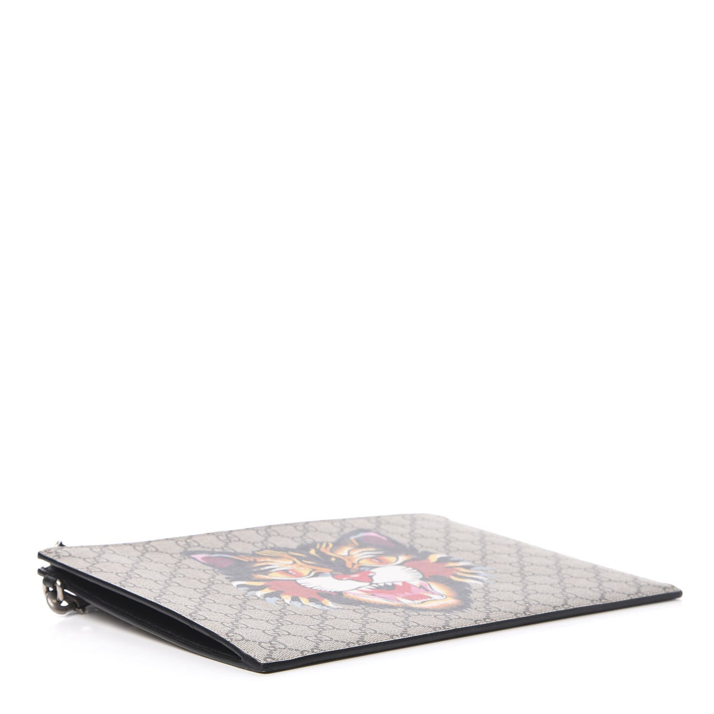 GG Supreme Monogram Angry Cat Zip Wristlet Pouch Beige
