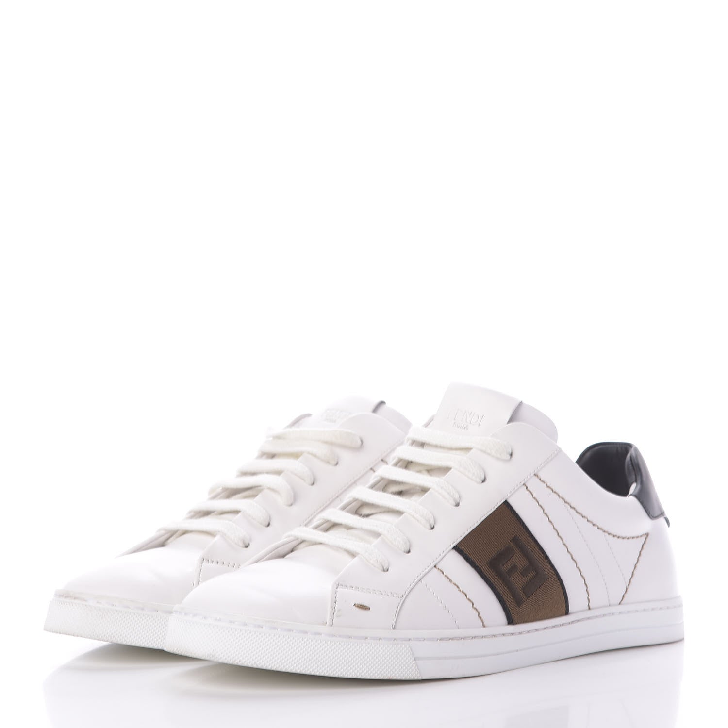 Fendi Calfskin Fabric Jacquard FF Mens Low Top Sneakers 7.5 White Black 3 of 10