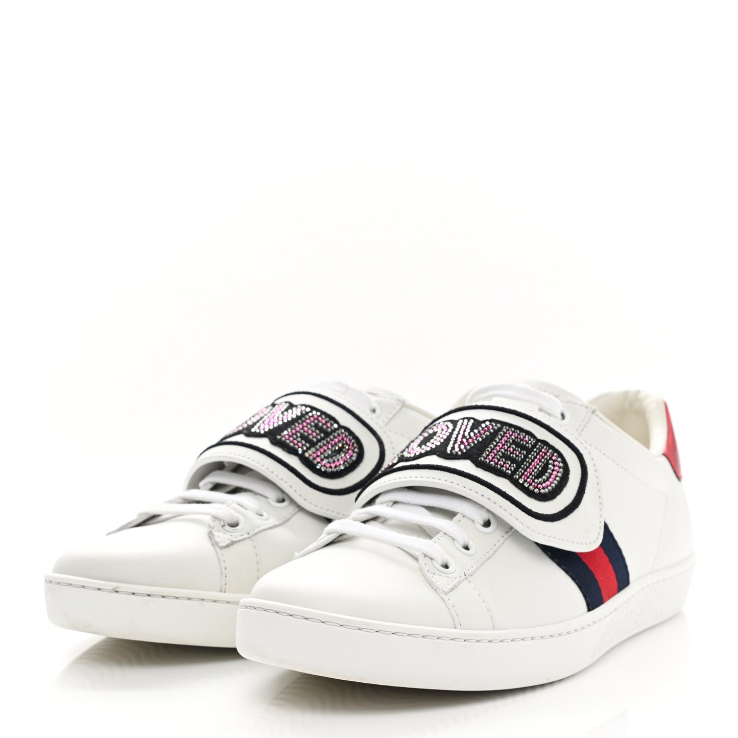 Calfskin Ayers Web Crystal LOVED Womens New Ace Sneakers 38 White