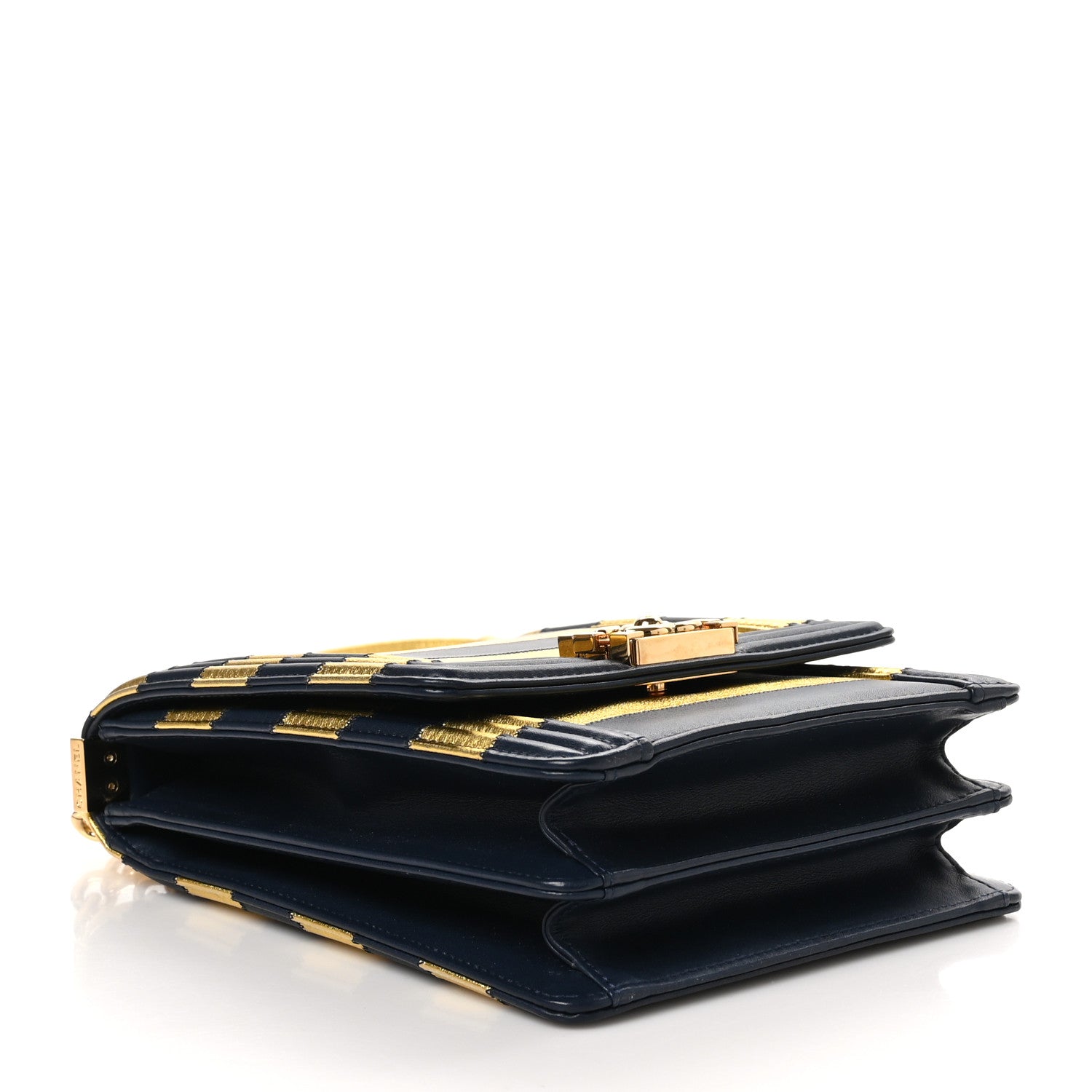 Chanel Metallic Lambskin Striped North South Boy Flap Navy Gold 4 of 11