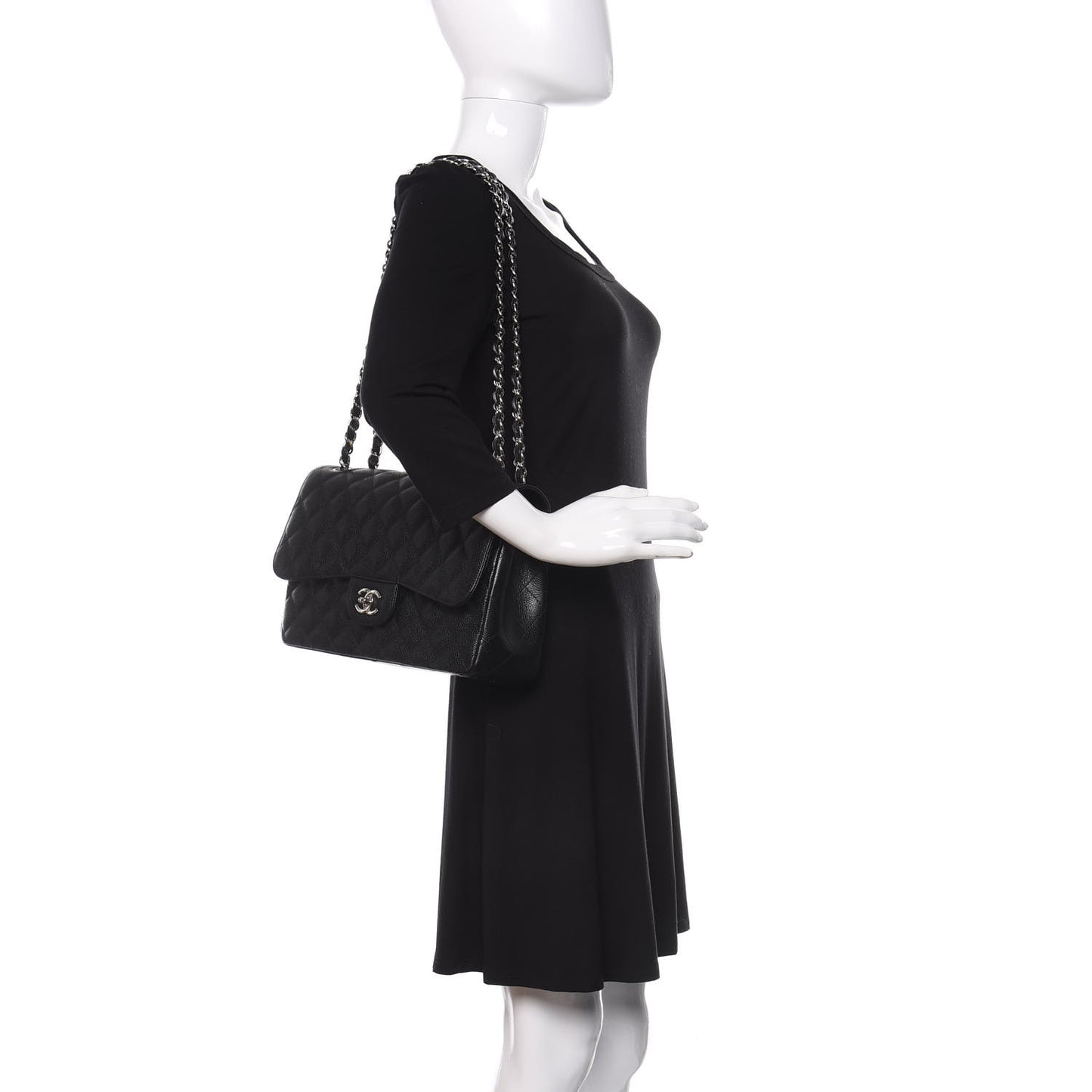 Caviar Quilted Jumbo Double Flap Black