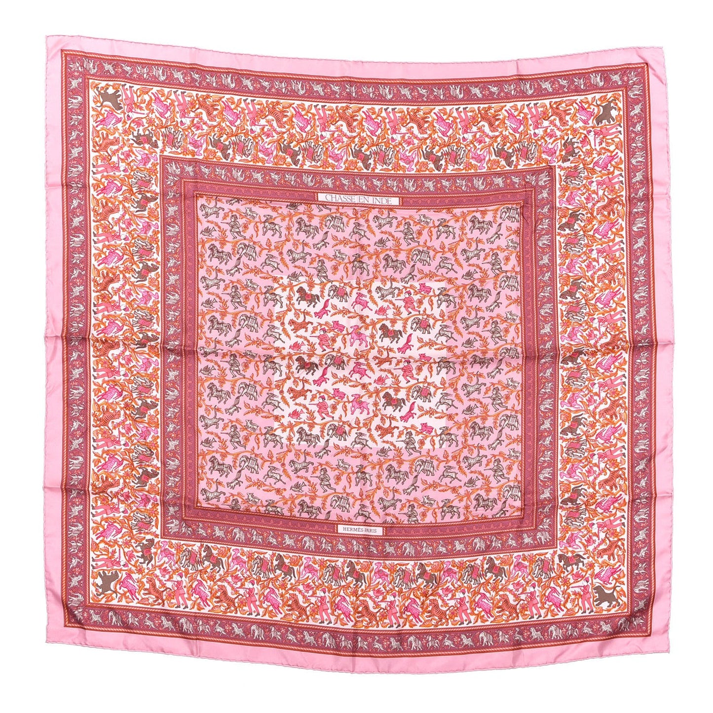 Silk Chasse En Inde Scarf 90 Cuivre Rose Vieux Rose