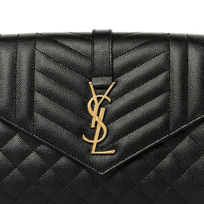 Saint Laurent Grain De Poudre Textured Mixed Matelasse Triquilt Monogram Clutch Black 8 of 9