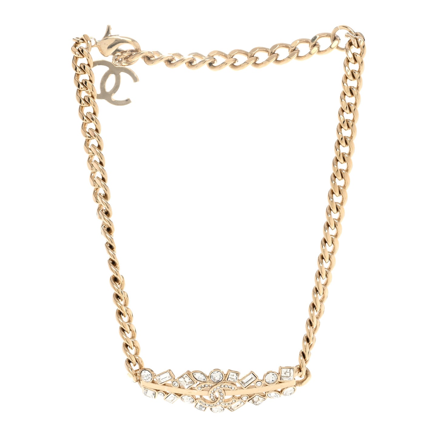 Crystal CC Link Choker Necklace Gold