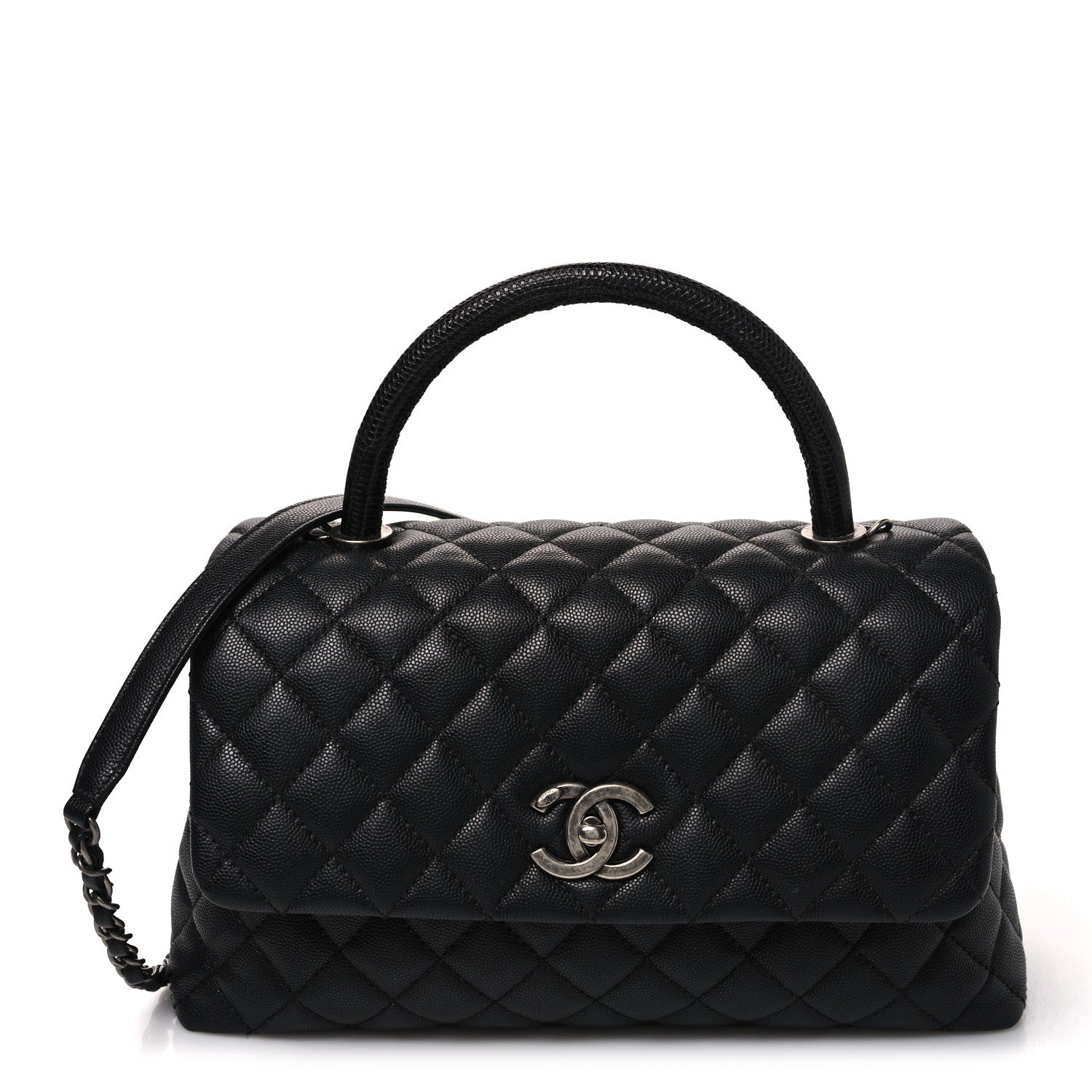 Chanel Caviar Lizard Embossed Quilted Small Coco Handle Flap Black 1 of 10