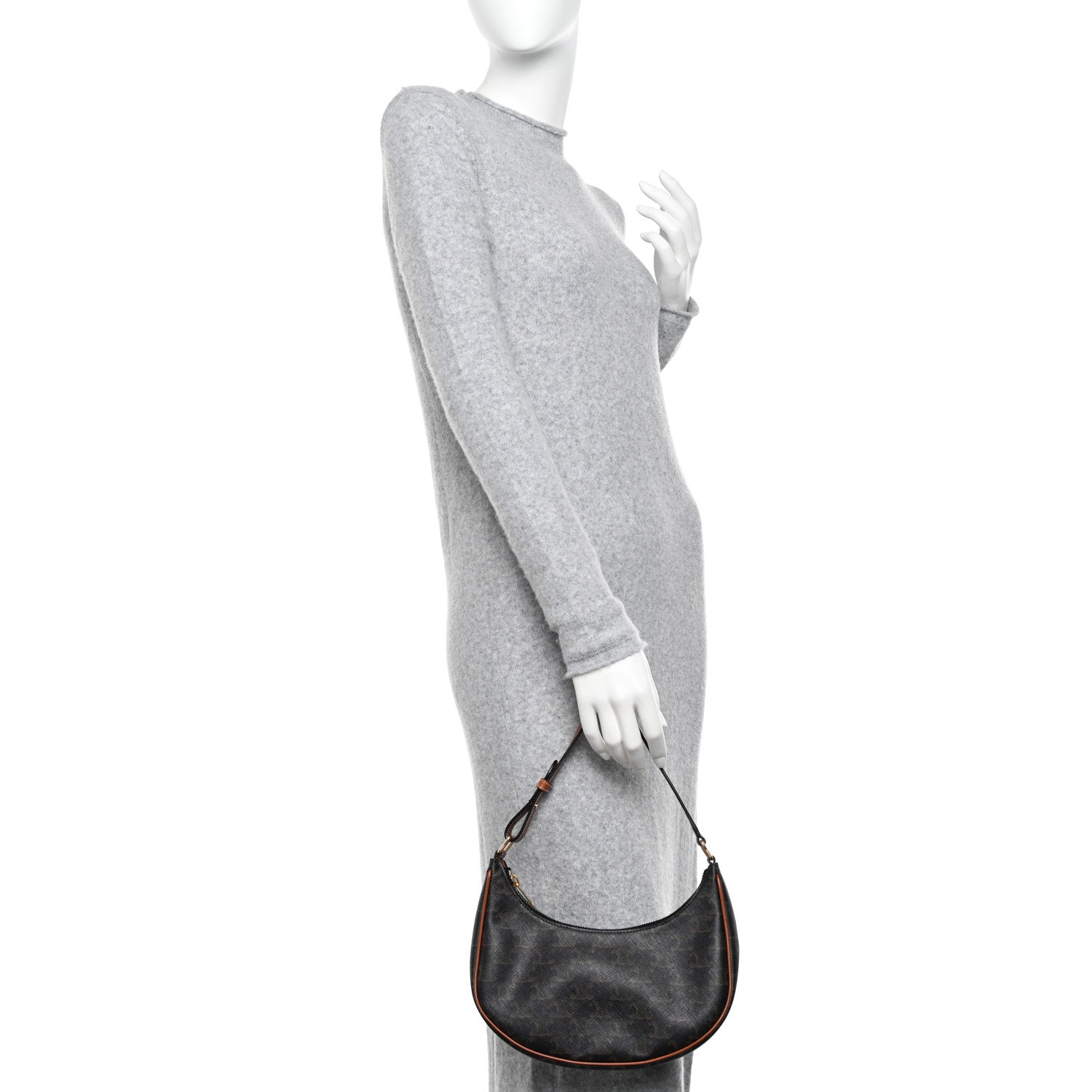 Celine Triomphe Canvas Calfskin Ava Shoulder Bag Tan 2 of 10