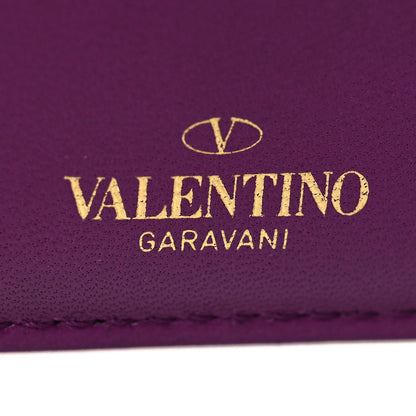 Valentino Garavani Nappa Roman Stud Zip Card Holder Prune 6 of 9