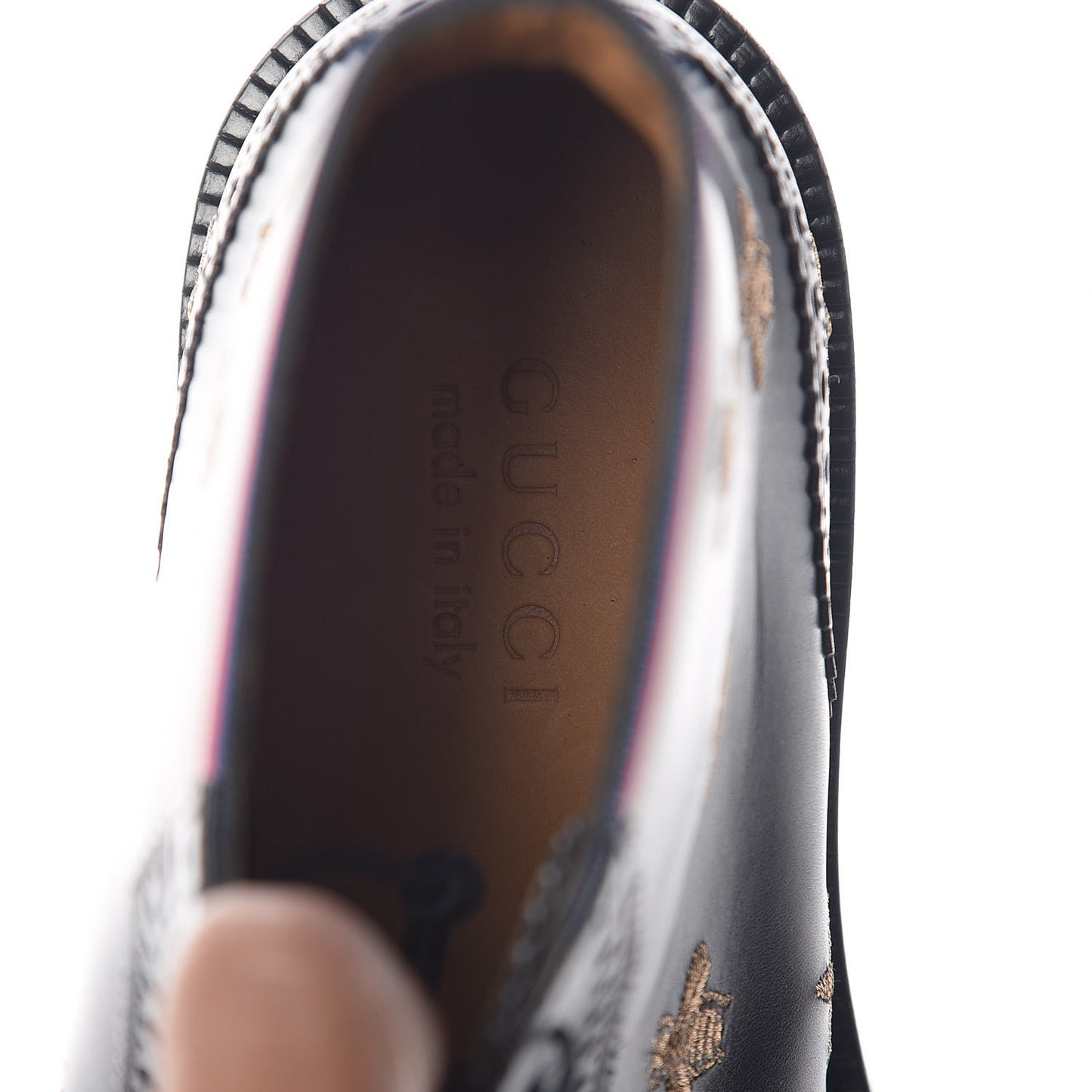 Calfskin Sylvie Web Bee Star Embroidered Mens Brogue Captoe Boots 7.5 Black
