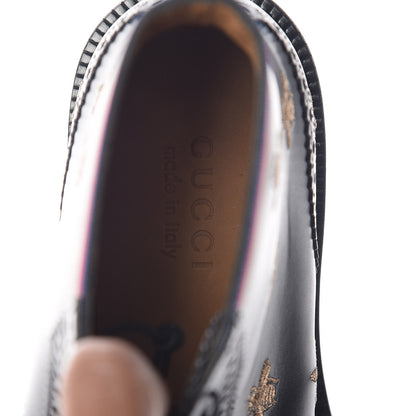 Gucci Calfskin Sylvie Web Bee Star Embroidered Mens Brogue Captoe Boots 7.5 Black 6 of 9