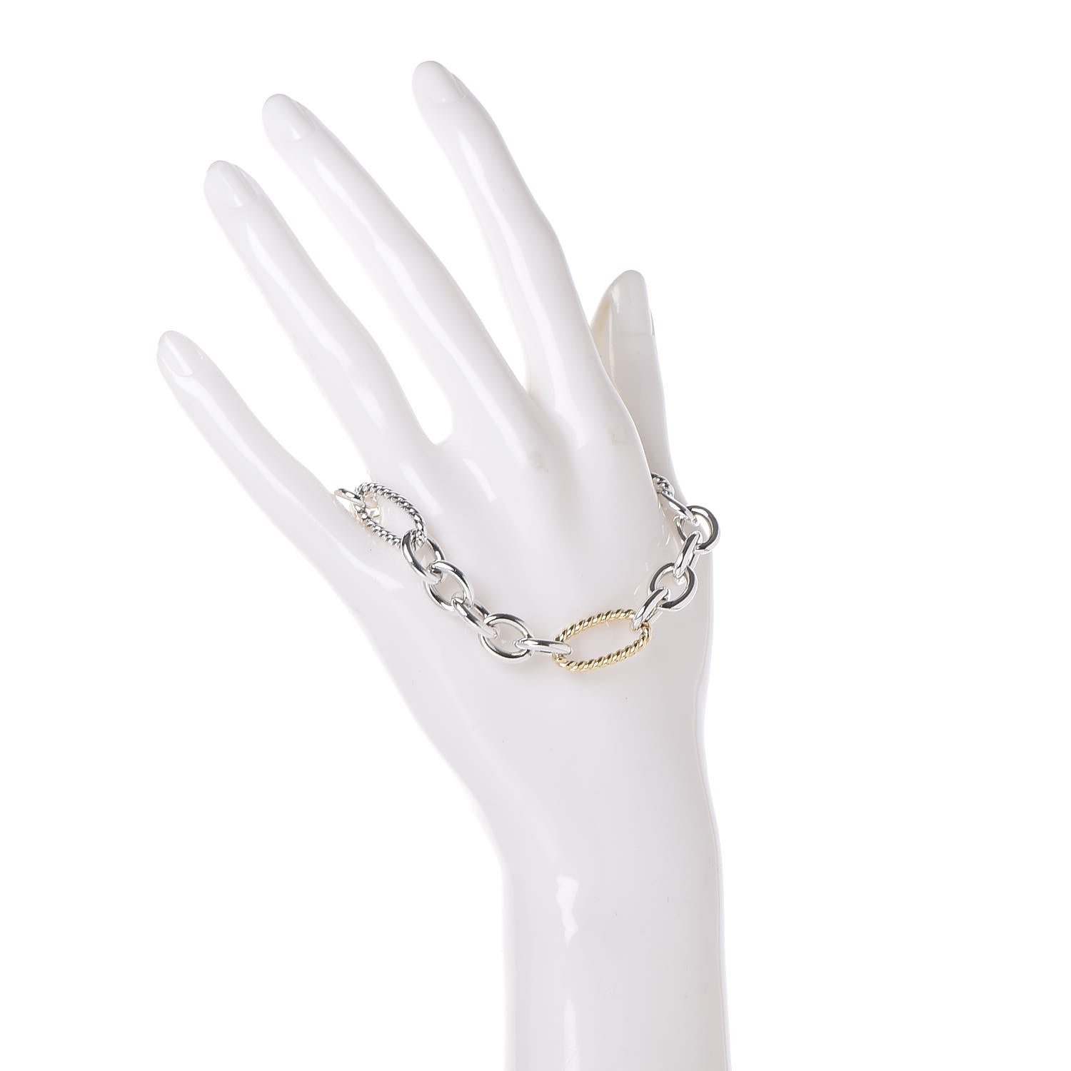 David Yurman Sterling Silver 18K Yellow Gold Figaro Link Bracelet 2 of 5