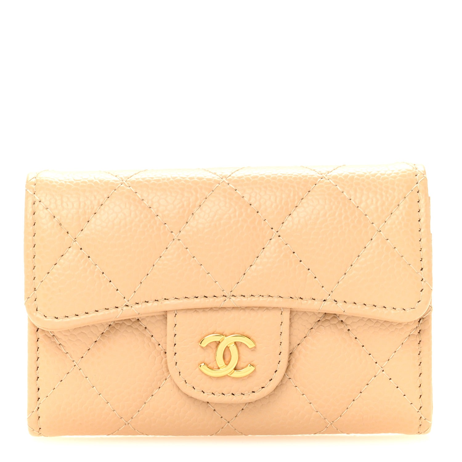 Chanel Caviar Quilted Flap Card Holder Wallet Beige 1 of 10