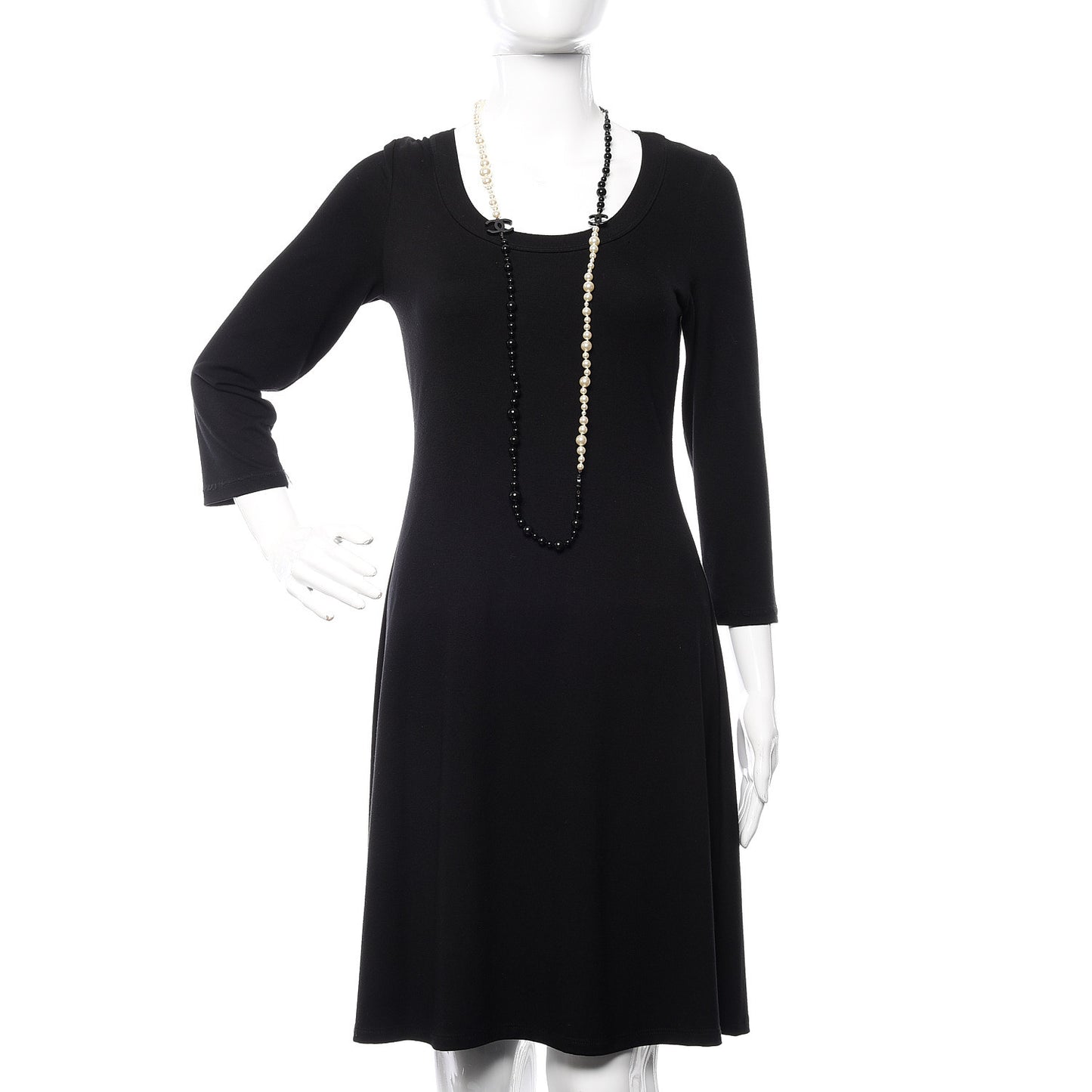 Pearl Beaded CC Long Necklace Black White