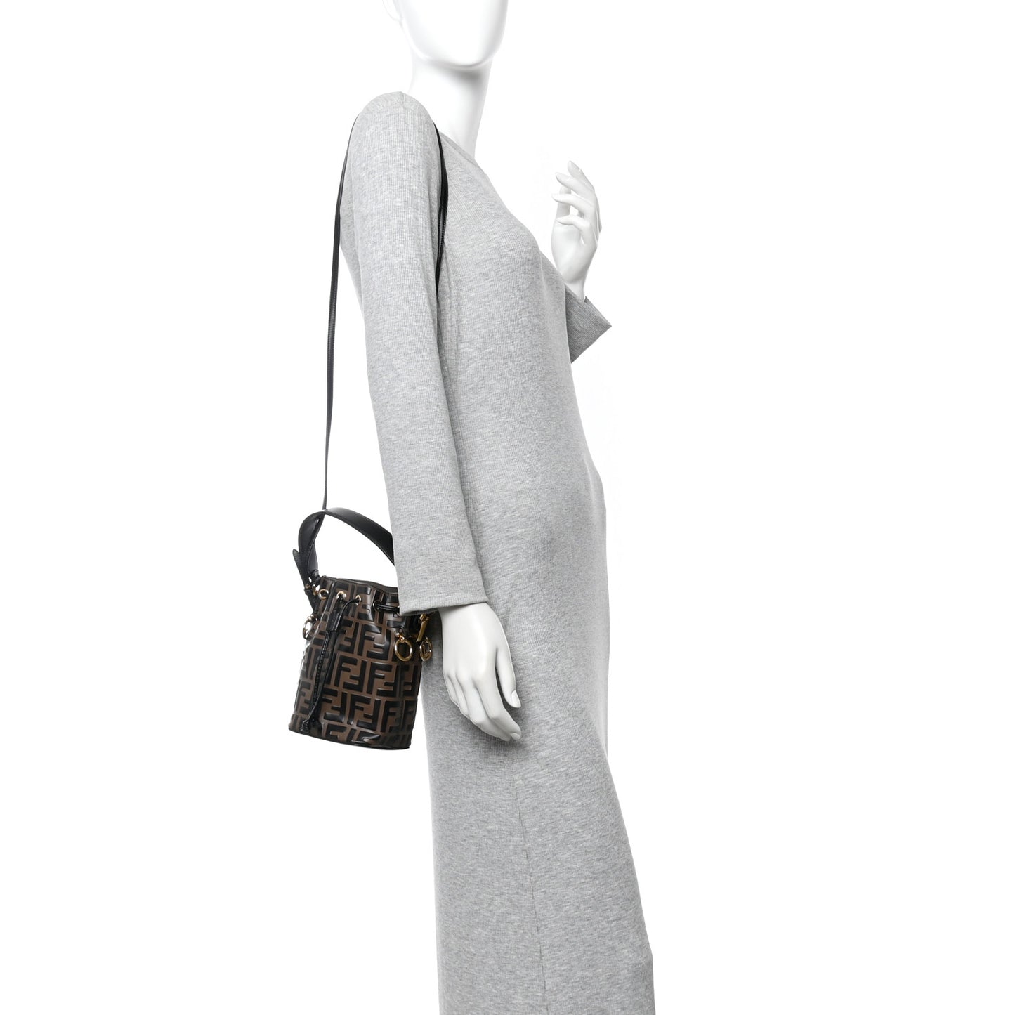 Vitello Liberty F is Fendi Bi-Color FF 1974 Embossed Mini Mon Tresor Bucket Bag Maya Black